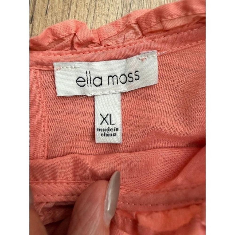 Ella Moss Women's Coral Pink Boho Short Sleeve Crochet Detail Top Size XL - Picture 5 of 8